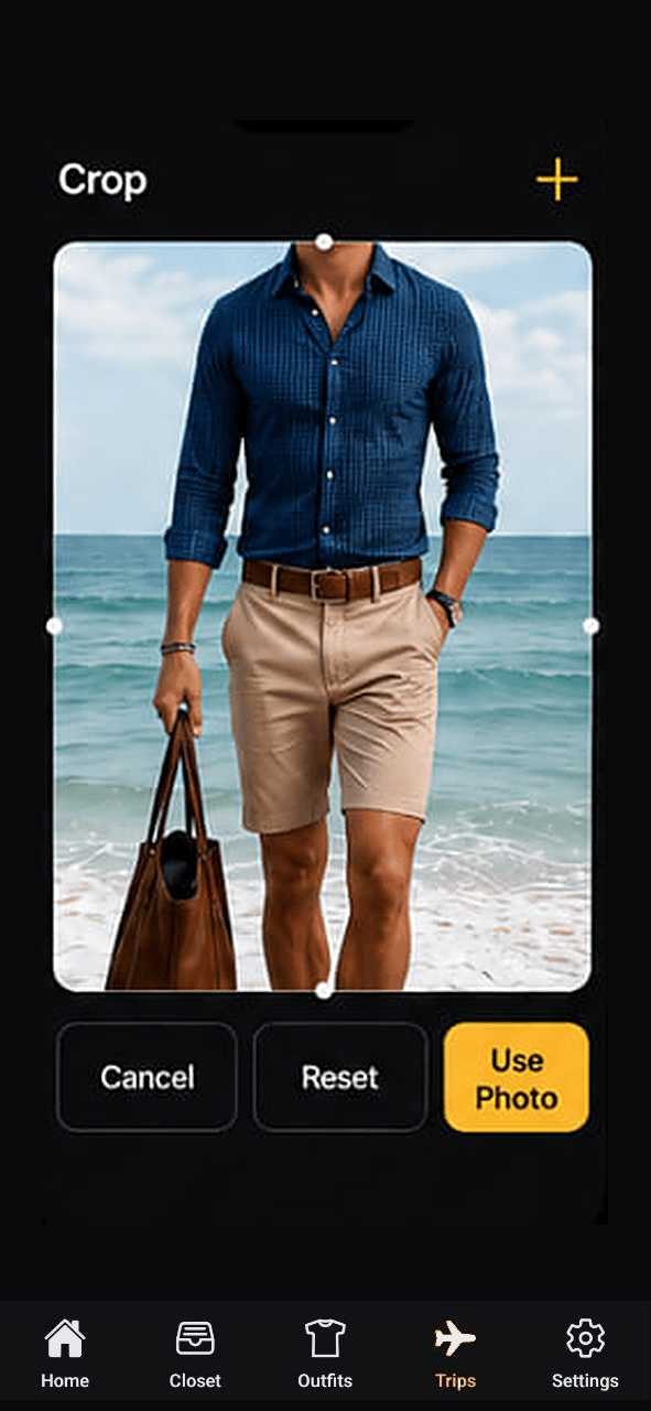 Upload: crop a photo of an outfit