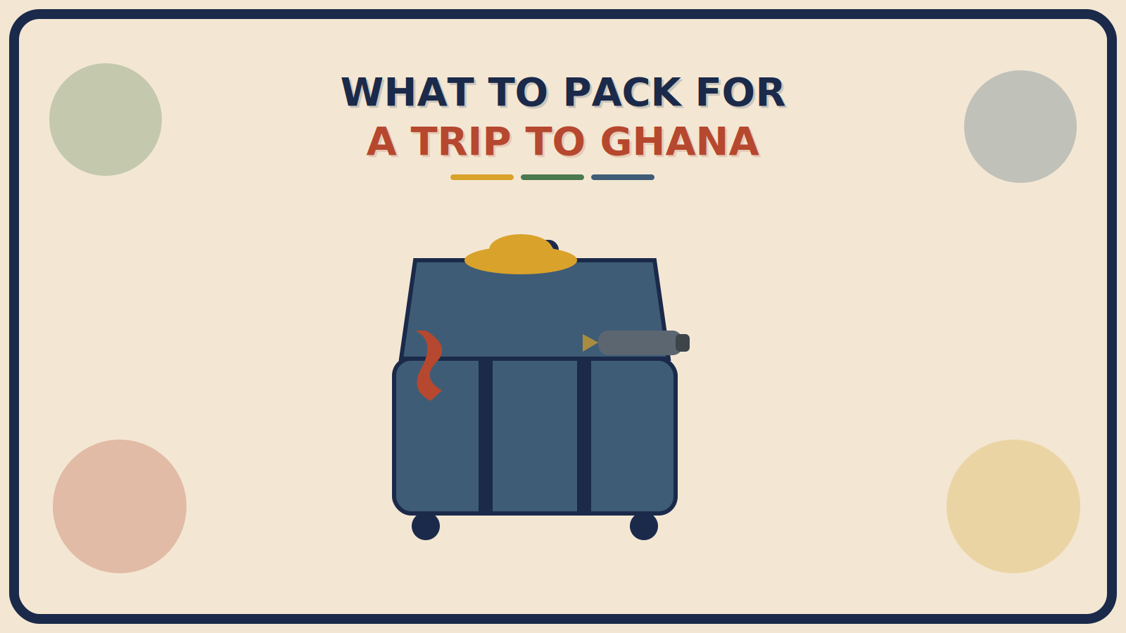 Open suitcase with a rust-red sarong draped over one edge, a mustard-gold neutral-toned hat on top, and a flashlight resting in front